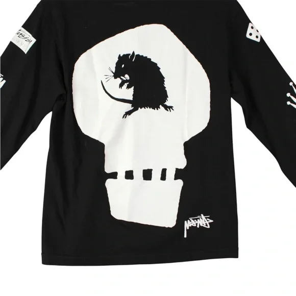 Vintage 90s Stussy Black Long Sleeve Graphic T Shirt Mens Size S Skull Logo